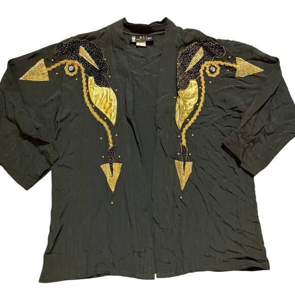 S&S Clothing Tops - Vintage S&S Collection Olive Green/Gold, Shiny, Holiday, Open Top- L